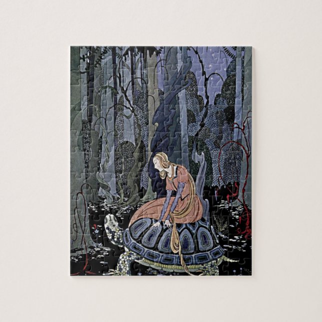 Princess Rides a Turtle Enchanted Magic Witch Art Jigsaw Puzzle (Vertical)
