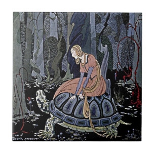 Princess Rides a Turtle Enchanted Magic Witch Art Tile