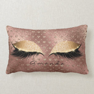 Princess Rose Gold Glitter Lashes Name Hearts Lumbar Pillow