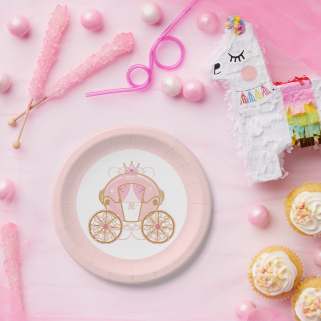 Princess Royal Carriage Pink & Gold Birthday Party Paper Plate (Party)