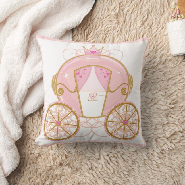 Princess Royal Carriage Pink & Gold Personalized Throw Pillow (Blanket)