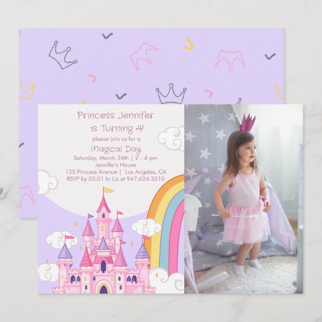 Princess Royal Castle Anniversaire Fête Invitation (Devant / Derrière)