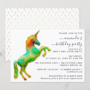 Princess Royal Gold Glitter Birthday Magic Unicorn Invitation