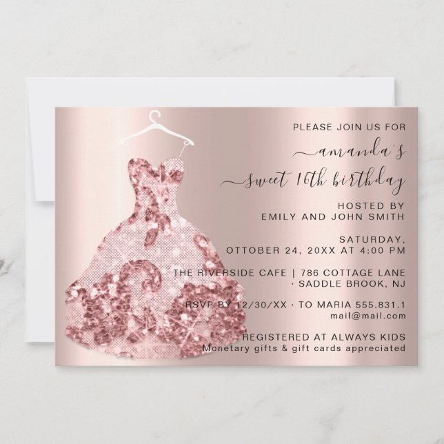 Princess Royal Rose Dress Sweet 16th Quinceañera  Invitation (Front)