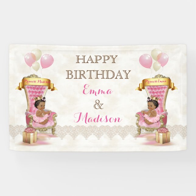 Princess Royal Throne African American Twins Girl Banner (Horizontal)