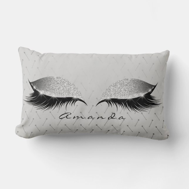 Princess Silver Grey Glitter Black Makeup Name Lumbar Pillow (Front)