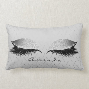 Princess Silver Grey Glitter Black Makeup Name Lumbar Pillow