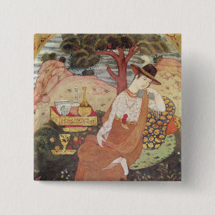 Princess sitting in a garden, Safavid Dynasty 2 Inch Square Button