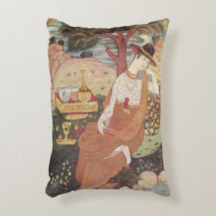 Princess sitting in a garden, Safavid Dynasty Accent Pillow