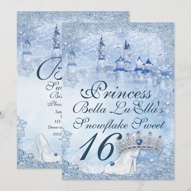 Princess Snowflake Sweet 16 Mis Quince Invitation (Front/Back)