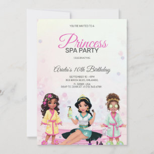 Princess spa party birthday invitation 