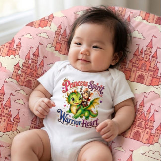 Princess Spirit Warrior Heart Dragon and Mouse Baby Bodysuit