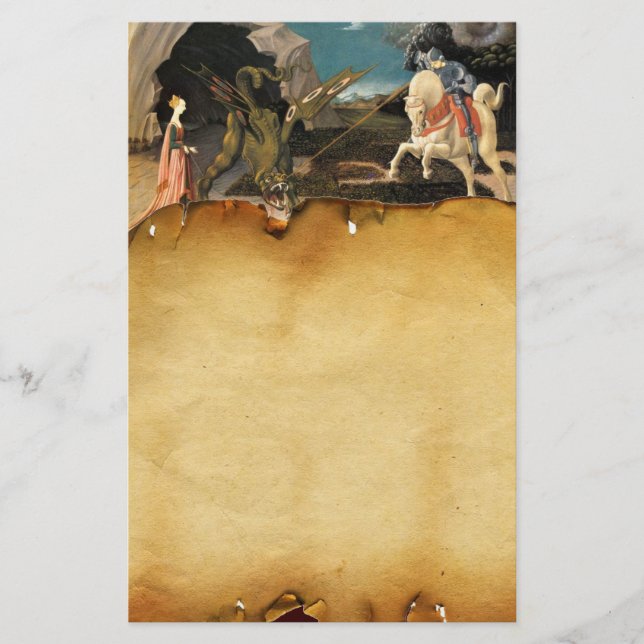 PRINCESS  ST.GEORGE AND DRAGON, Brown Parchment Stationery (Front)