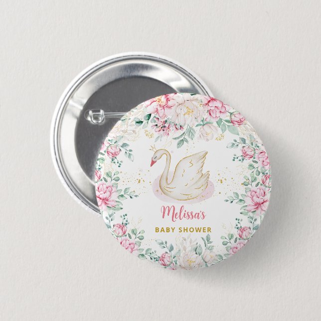 Princess Swan Baby Shower 2 Inch Round Button (Front & Back)