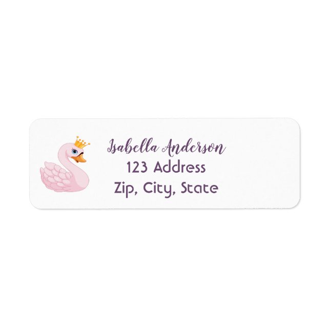 Princess swan pink girl return address  (Front)