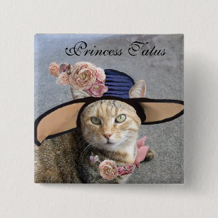 PRINCESS TATUS /ELEGANT CAT,BIG DIVA HAT AND ROSES 2 INCH SQUARE BUTTON