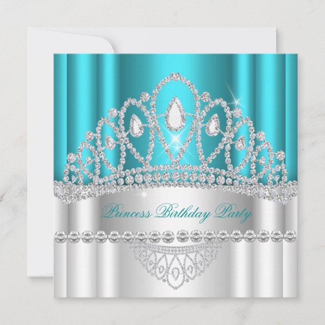 Princess Teal White Diamond Tiara Birthday Invitation (Front)