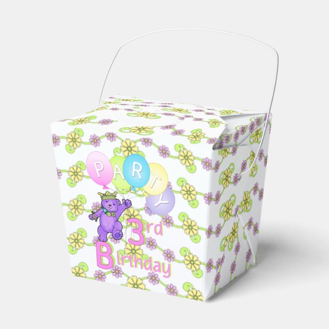 Princess Teddy Bear 3rd Birthday Party Custom Favor Box (Front Side)