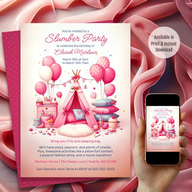 Princess Teepee & Pillows Slumber Birthday Party  Invitation (Creator Uploaded)