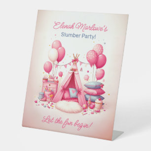 Princess Teepee & Pillows Slumber Birthday Party Pedestal Sign