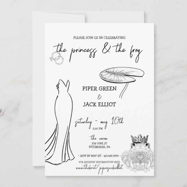Princess & The Frog - B&W - Invitation de douche C (Devant)