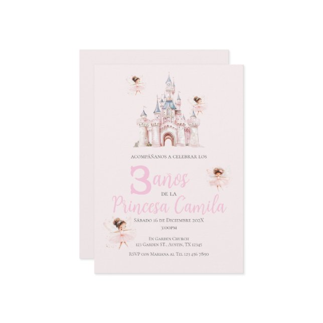 Princess Third Birthday Invitation at Her Castle (Front/Back In Situ)
