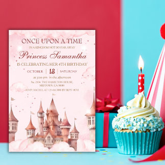 Princess third Birthday magical fairy tale castle Invitation