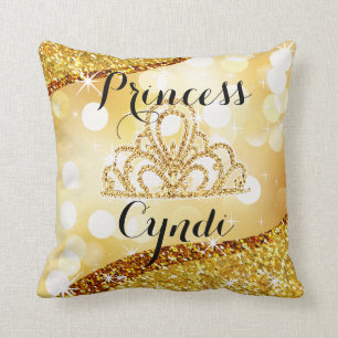 Princess Tiara Glitter Bling Bokeh   gold Throw Pillow