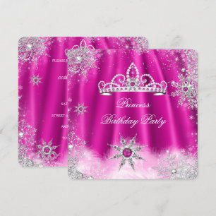 Princess Tiara Hot Pink Snowflake Birthday Party Invitation