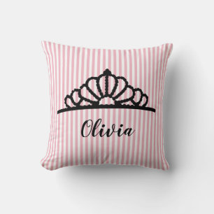 Princess Tiara Pink Stripe Coussin personnalisé
