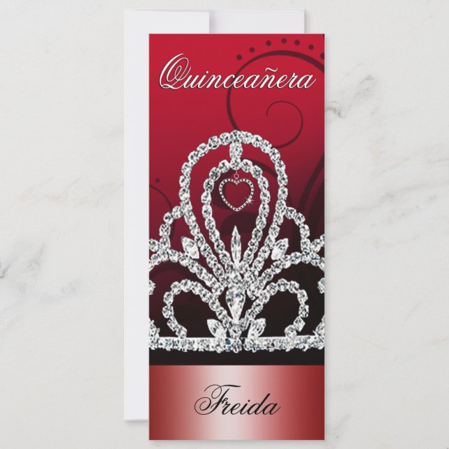 Princess Tiara Quinceanera (deep red) Invitation (Front)