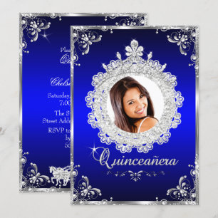 Princess Tiara Royal Blue Sparkle Quinceanera Invitation