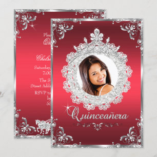 Princess Tiara Ruby Red Sparkle Quinceanera Invitation