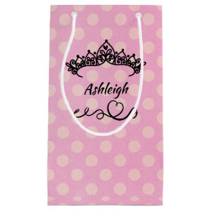 Princess Tiaras and Hearts on Pink Wrapping Paper Small Gift Bag