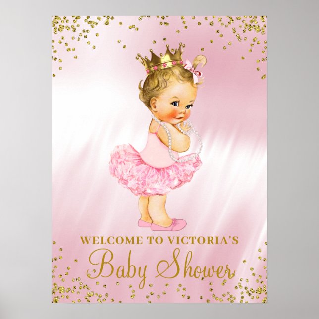 Princess Tutu Baby Shower Welcome Sign Blonde (Front)