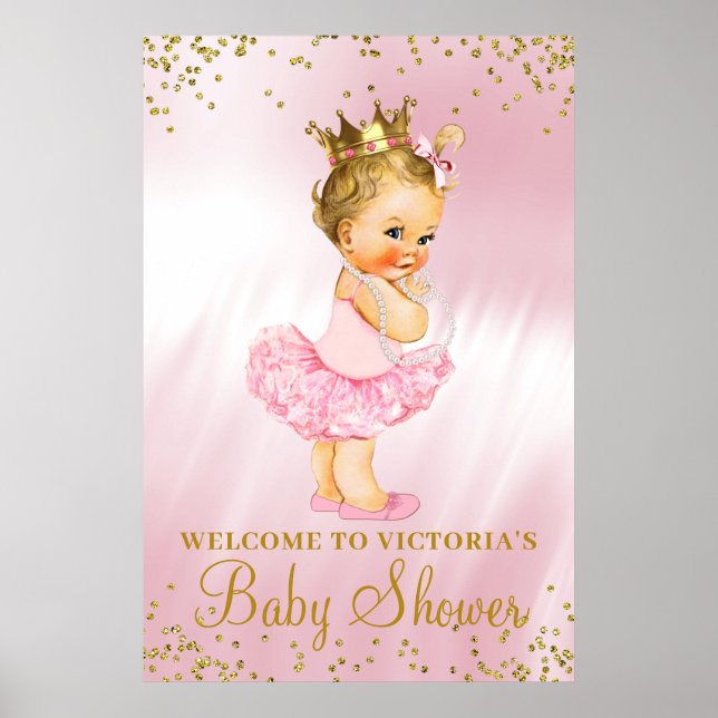 Princess Tutu Baby Shower Welcome Sign Blonde (Front)
