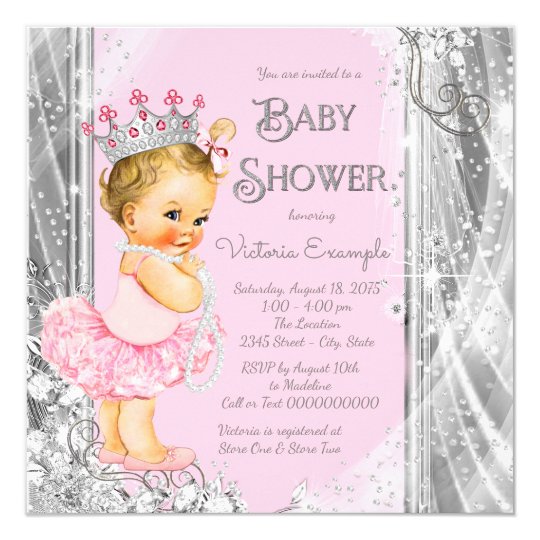 Princess Tutu Pink Silver Baby Shower Card