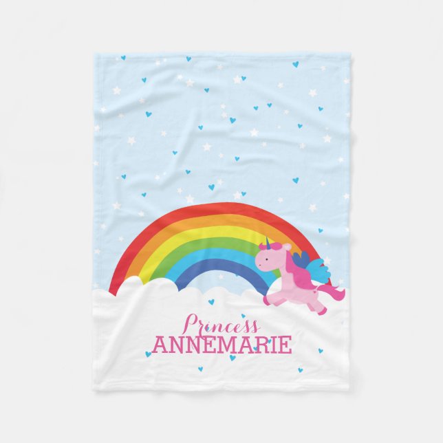 Princess Unicorn and Rainbow Fleece Blanket (Front)