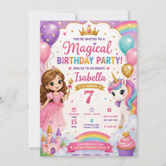 Princess Unicorn Birthday Party Invitation | Magic