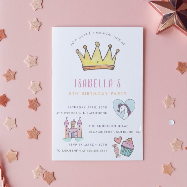 Princess Unicorn & Castle Fairytale Birthday Party Invitation (The Card Front Mock-up)