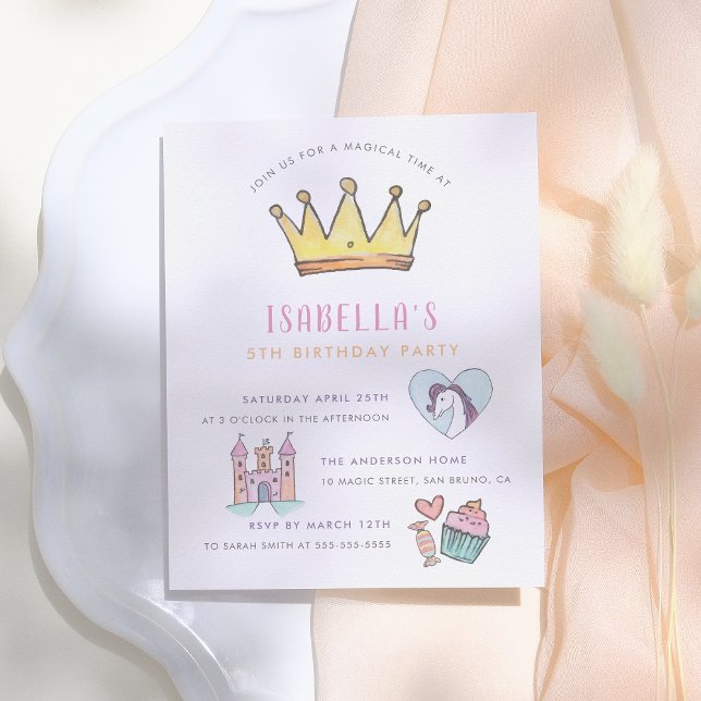 Princess Unicorn & Castle Fairytale Birthday Party Invitation Postcard (Creator Uploaded)