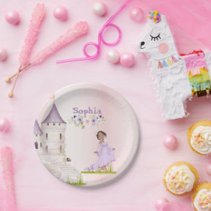 Princess Unicorn Dark Hair Purple Cute Birthday Paper Plate