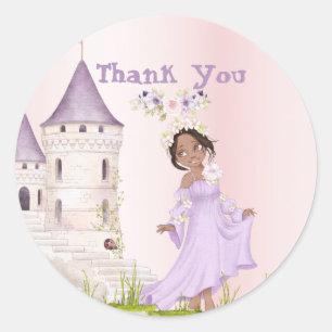 Princess Unicorn Dark Hair Purple Cute Thank You Classic Round Sticker