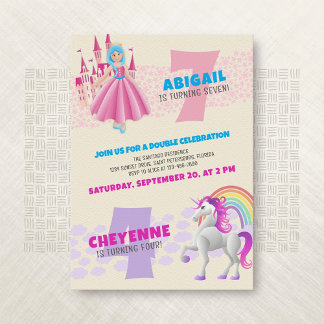 Princess Unicorn Joint Double Birthday Invitation