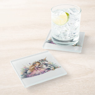 Princess Unicorn Pastel Fairytale Fantasy Glass Coaster