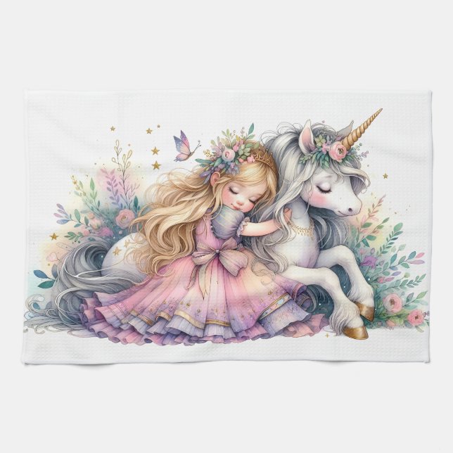 Princess Unicorn Pastel Fairytale Fantasy Kitchen Towel (Horizontal)