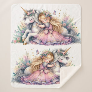 Princess Unicorn Pastel Fairytale Fantasy Sherpa Blanket