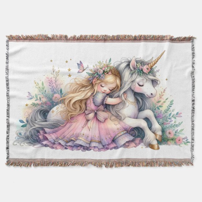 Princess Unicorn Pastel Fairytale Fantasy Throw Blanket (Front)