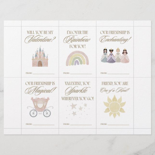 Princess Valentine Cards for Kids (Front)