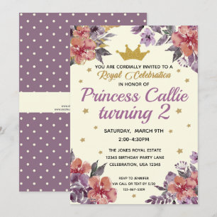 Princess Watercolor Floral & Gold Glitter Elegant Invitation